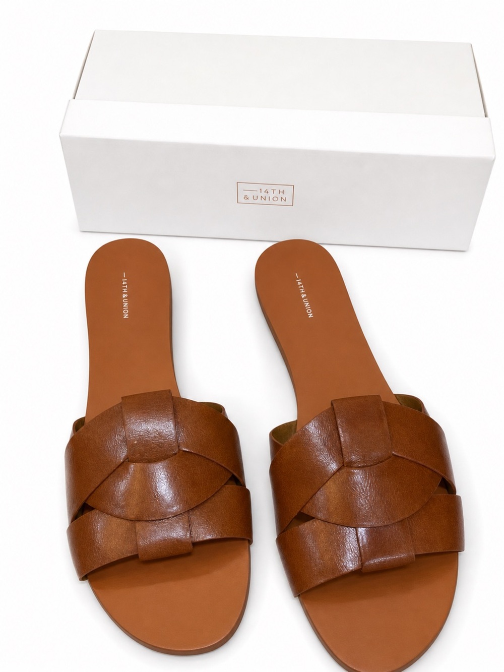 Nordstrom Tan/Brown Woven Leather Slide Sandals